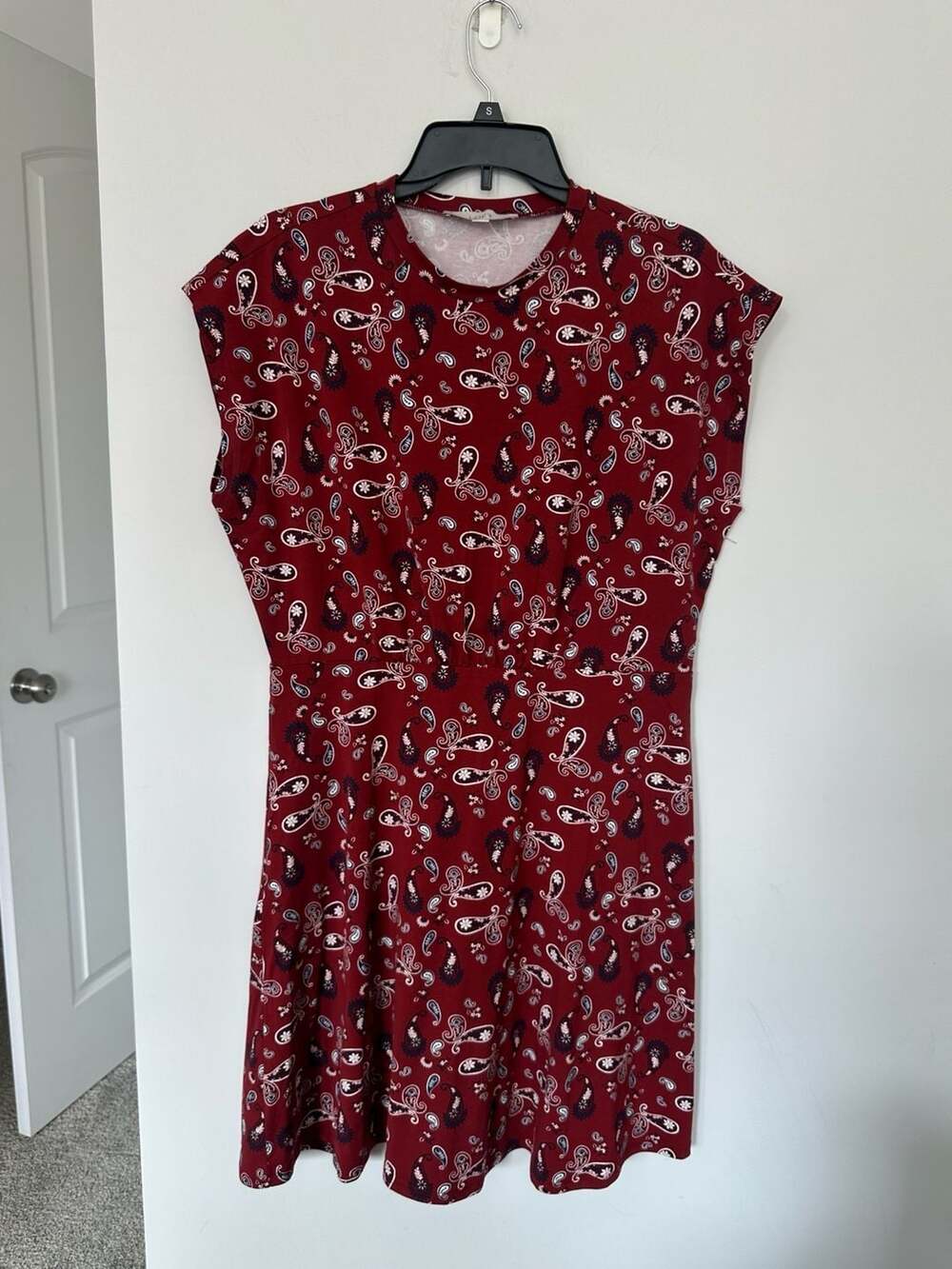 LOFT Paisley Cap Sleeve Mini Dress Size L Red